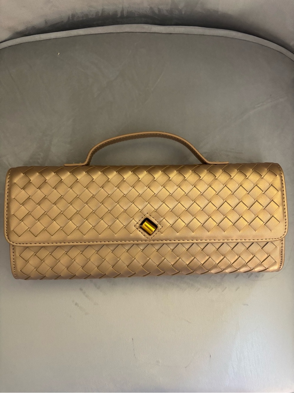 Amazon Woven Faux Leather Top-Handle Clutch in Gold